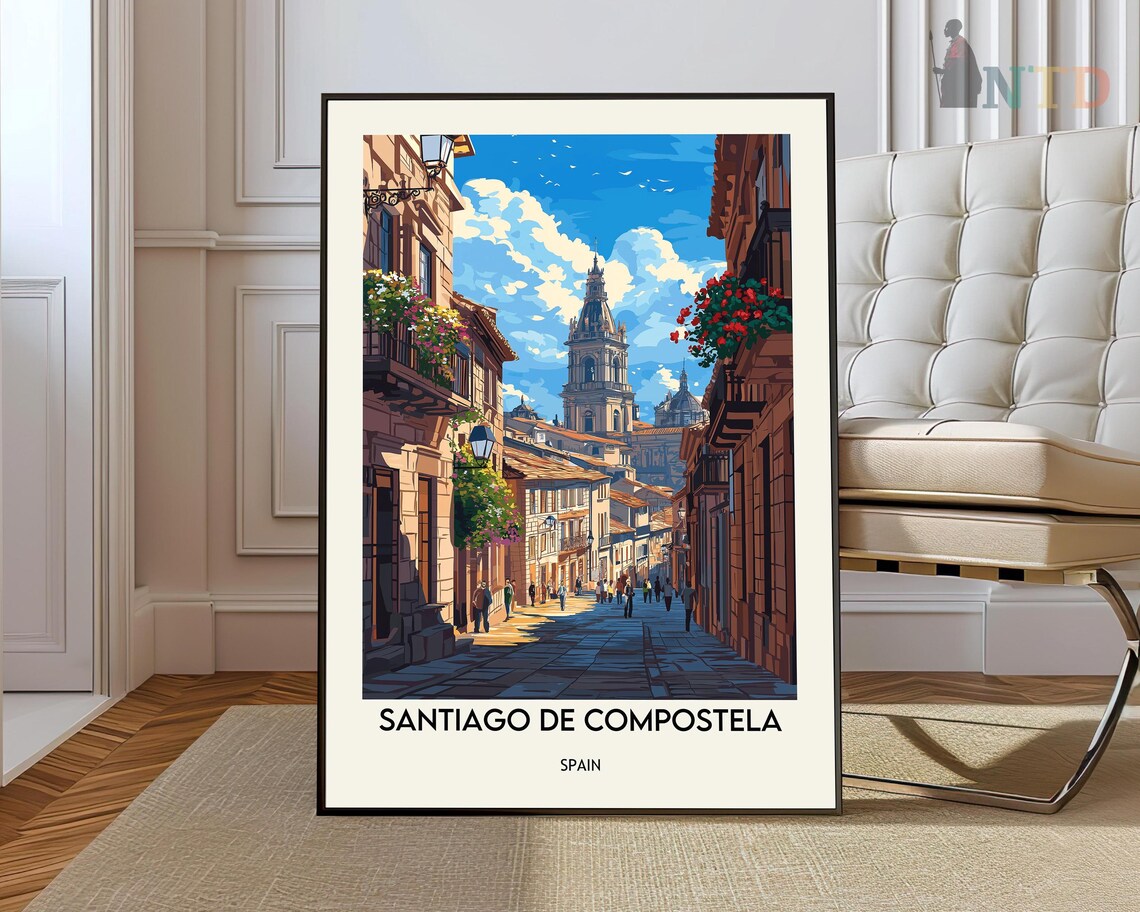 Santiago de Compostela Spain Cathedral Old Town Street Travel Poster