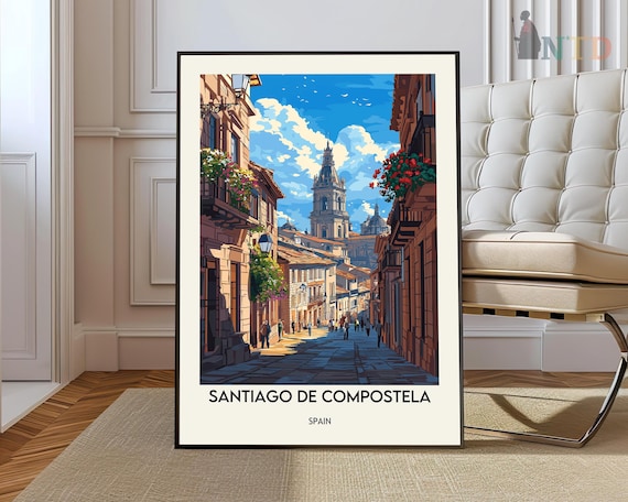 Santiago de Compostela Spain Cathedral Old Town Street Travel Poster