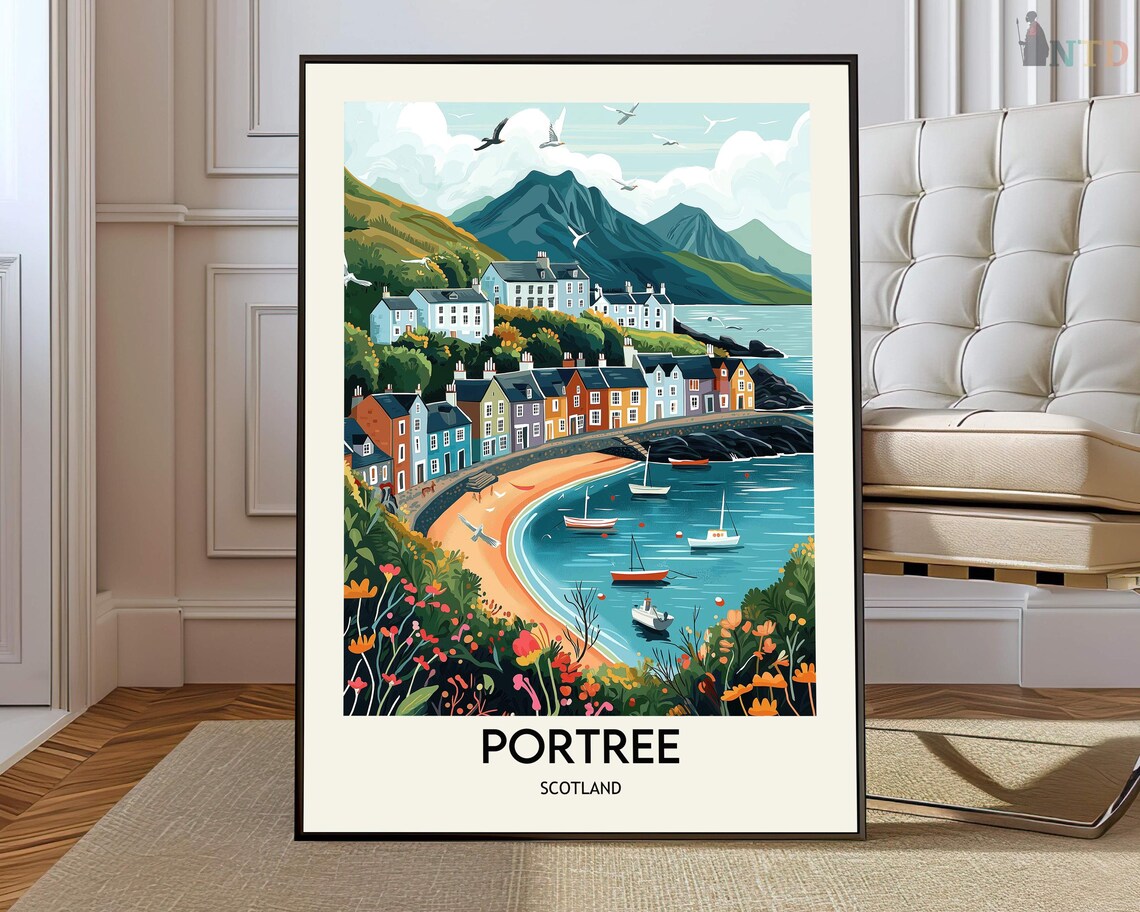 Portree Isle Of Skye Scotland Harbor Colorful Coastal Travel Poster