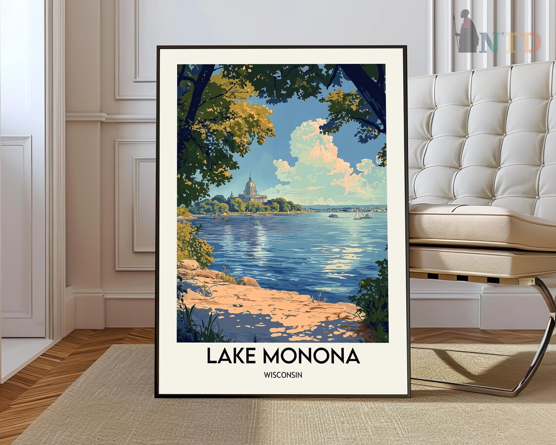 Lake Monona, Madison Wisconsin Travel Poster Print