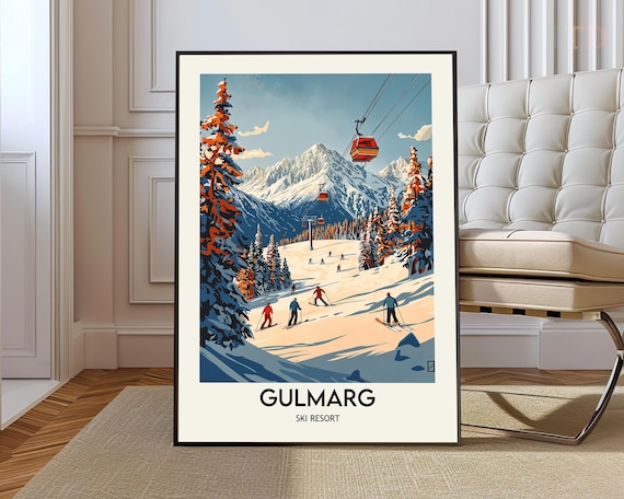 Gulmarg Ski Resort Chairlift Sunny Slopes Winter Poster Scene Art