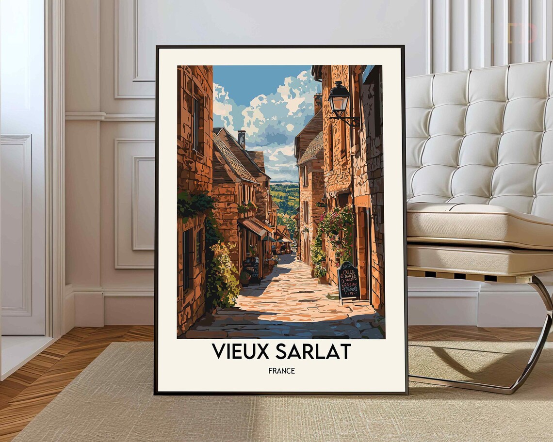 Vieux Sarlat France Medieval Stone Village Street Travel Poster