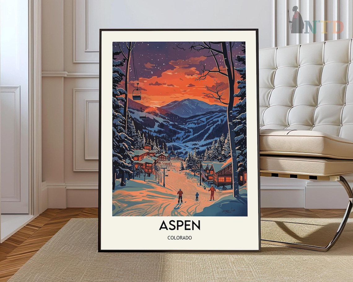 Twilight Gondola Ride Over Aspen Colorado Ski Slopes Travel Poster