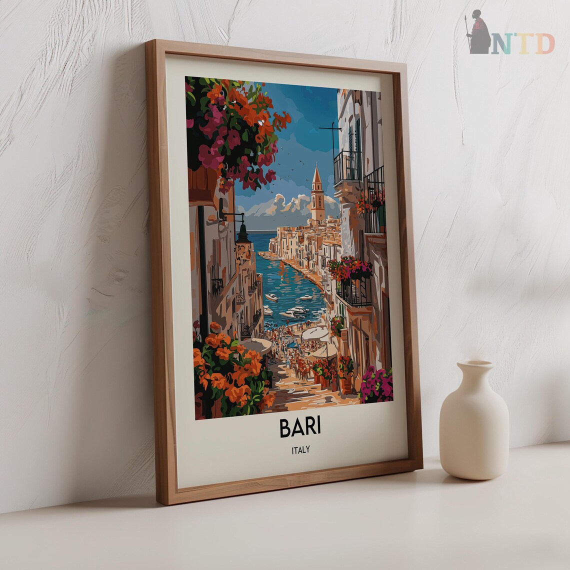 Bari Italy Old Town Harbor Flower Balconies Vintage Travel Poster - Image 2