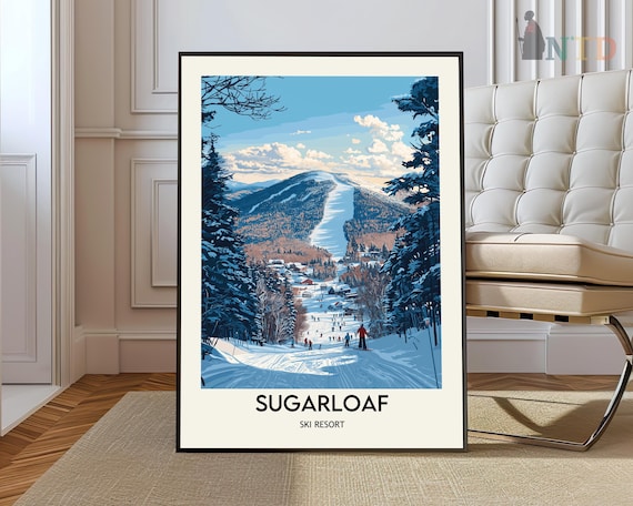 Sugarloaf Ski Resort Maine Winter Travel Poster Snowy Slopes