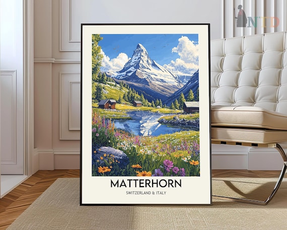 Matterhorn Snow Capped Peak Alpine Lake and Wildflower Meadow Poster