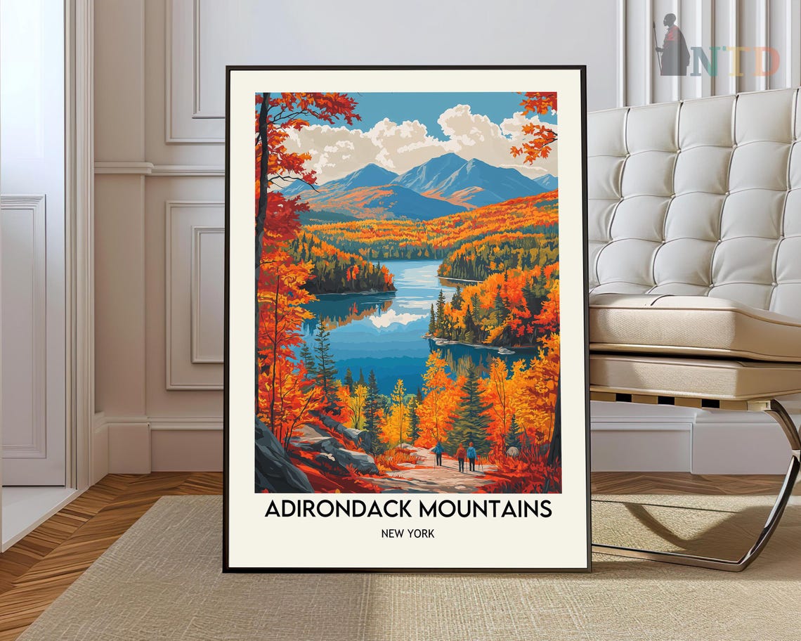 Adirondack Mountains New York Fall Foliage Path Hikers Poster