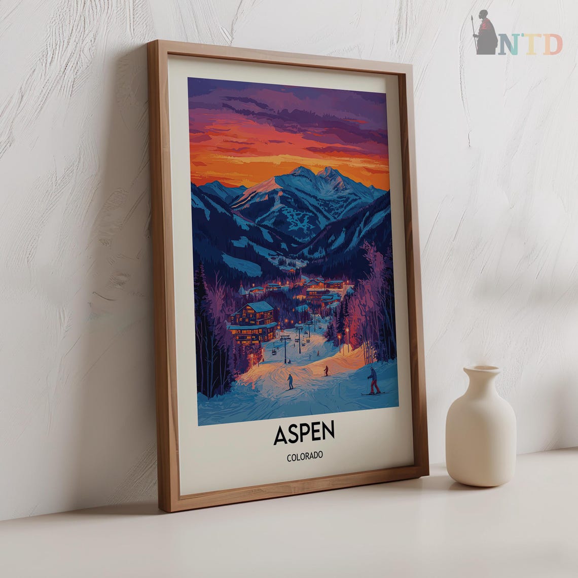 Aspen Colorado Ski Resort Village Sunset Mountain Landscape Poster - Image 2