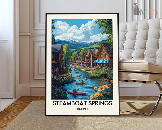 Steamboat Springs Colorado River Kayakers Mountain Town Poster