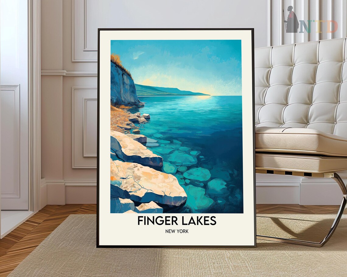 Finger Lakes New York Rocky Shore Turquoise Water Travel Art Poster