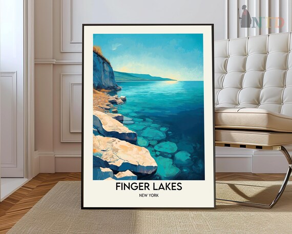 Finger Lakes New York Rocky Shore Turquoise Water Travel Art Poster