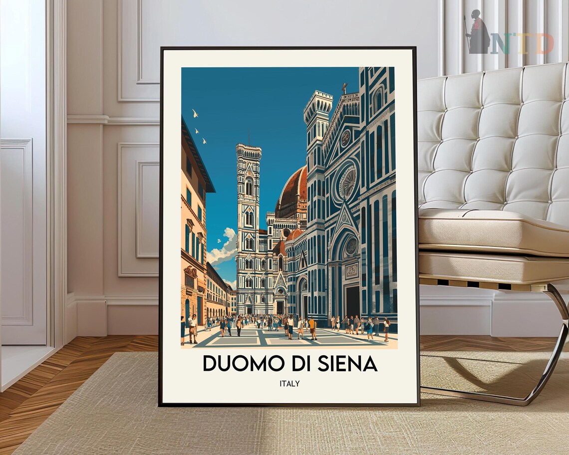 Duomo Di Siena Italy Cathedral Facade Piazza Vintage Travel Poster