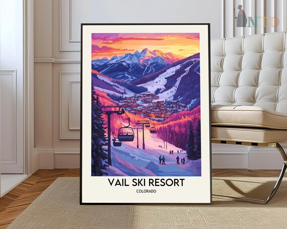 Vail Colorado Retro Travel Guide Vintage Skier Mountain Photo Poster