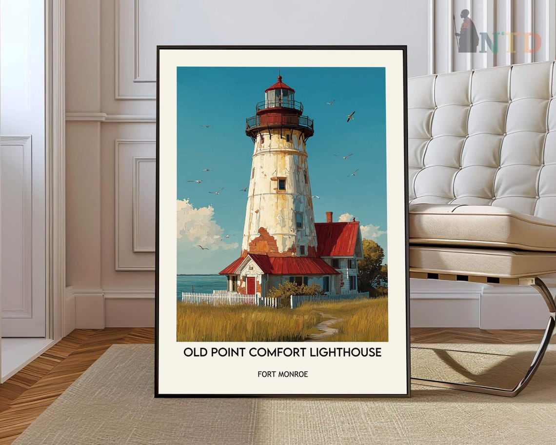 Old Point Comfort Lighthouse Fort Monroe Virginia Travel Art Poster