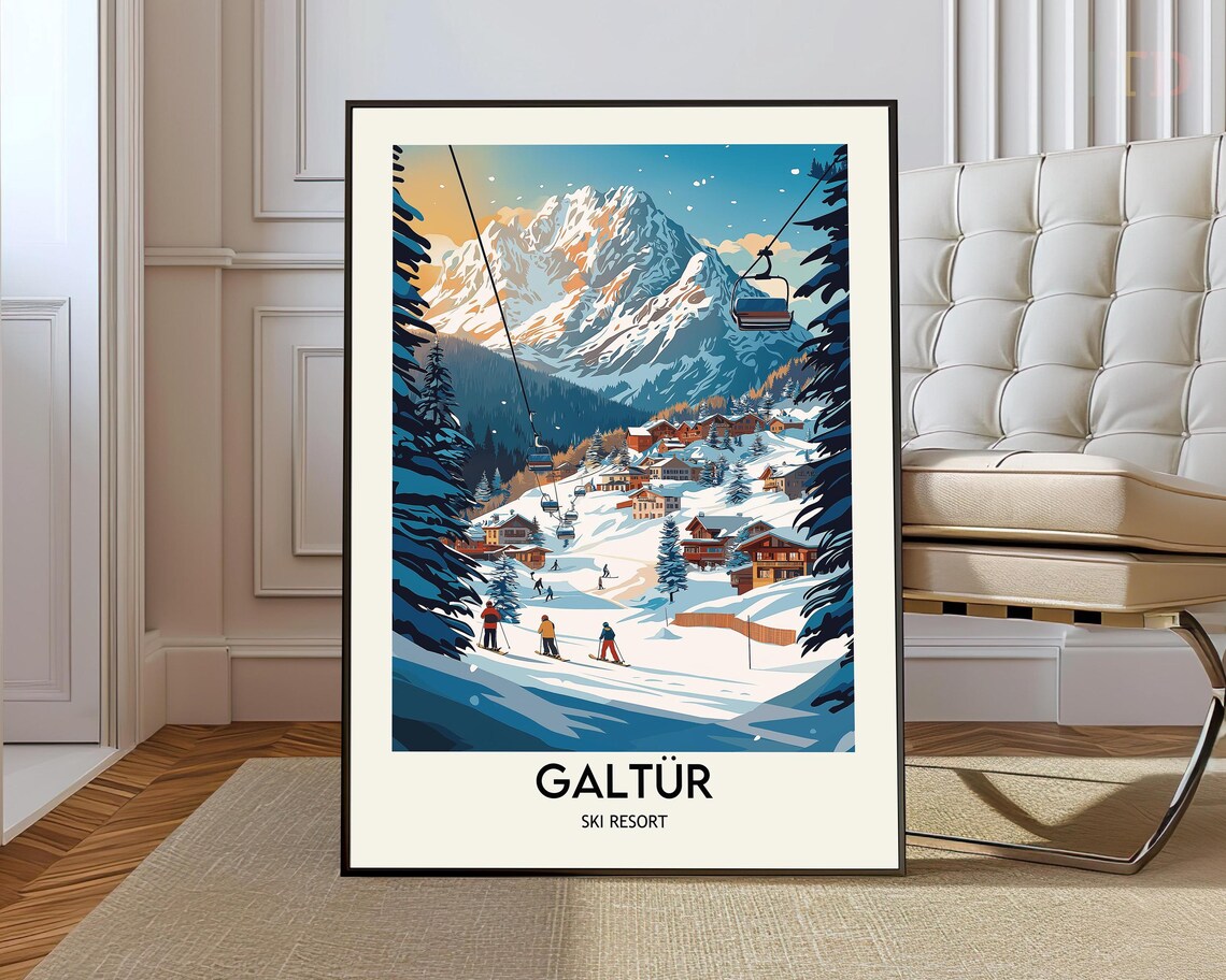 Galtur Austria Ski Resort Alpine Slopes Gondola Travel Art Poster