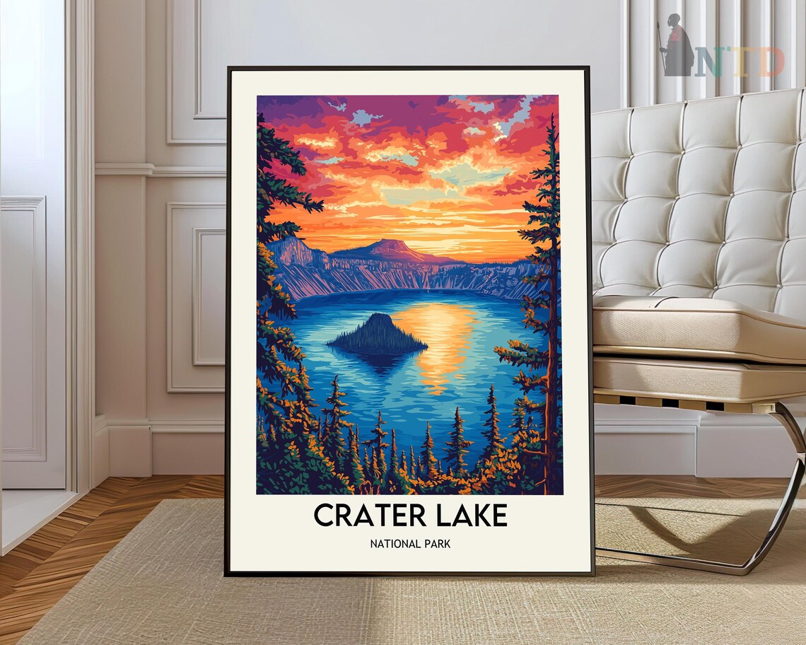 Crater Lake National Park Sunset Wizard Island Travel Poster
