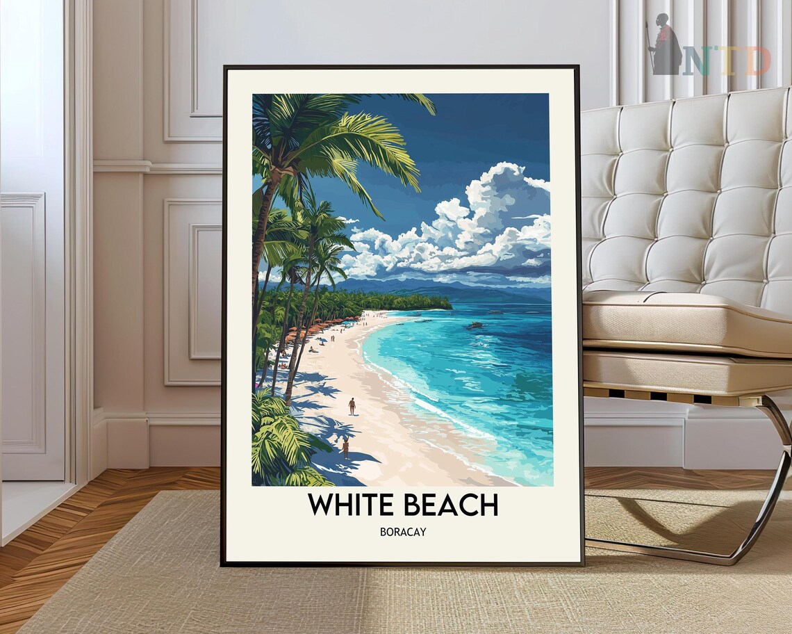 White Beach Boracay Tropical Palm Paradise Travel Photo Poster