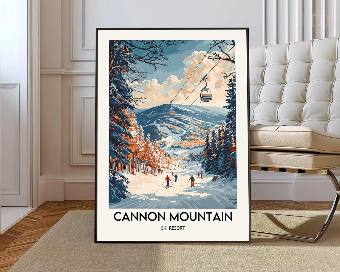 Cannon Mountain Ski Resort Travel Poster, Franconia Notch