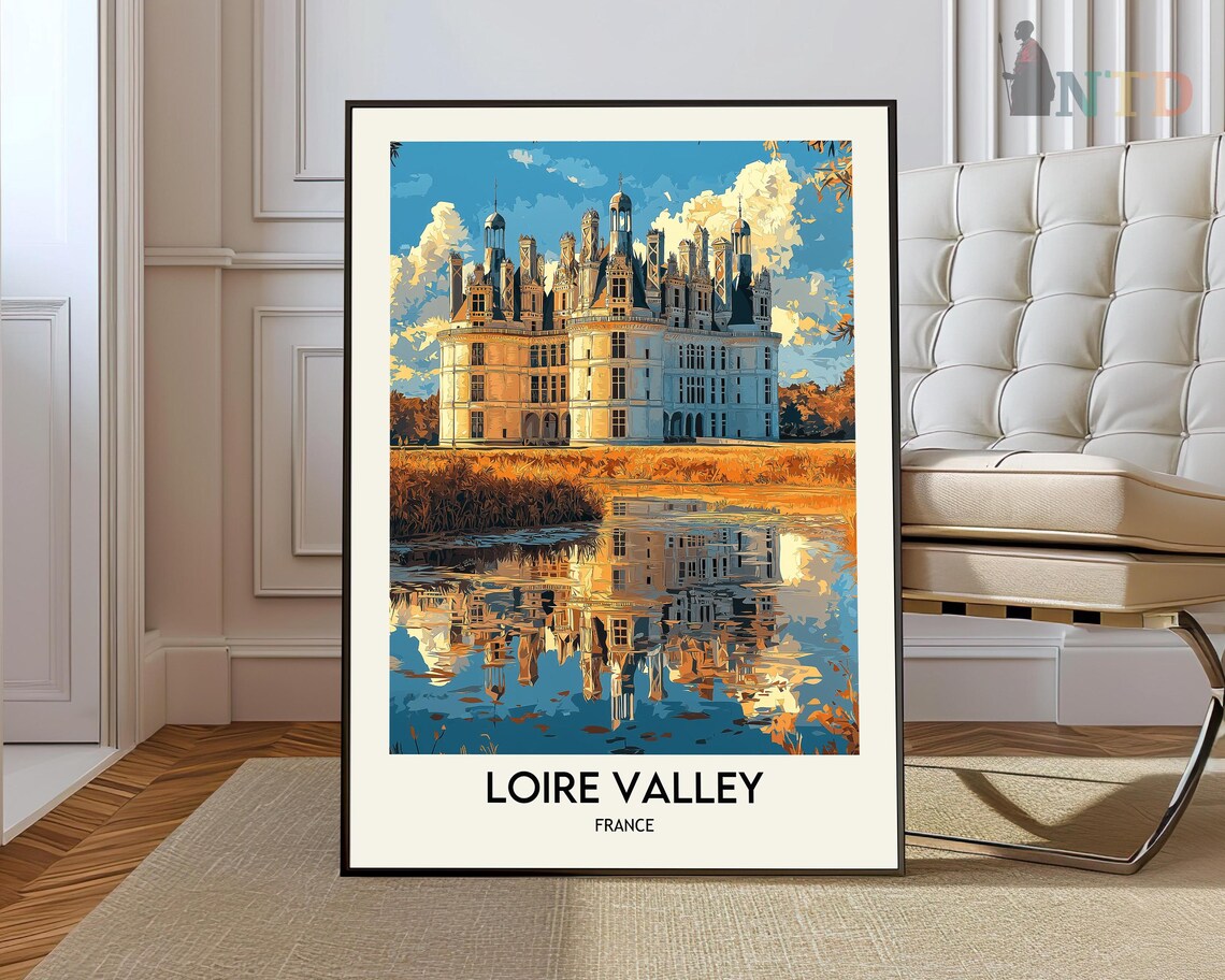 Loire Valley Chambord Chateau Mirror Lake Reflection Travel Poster