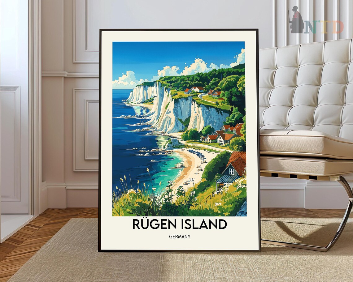 Rügen Island Germany Chalk Cliffs Baltic Sea Vintage Travel Poster