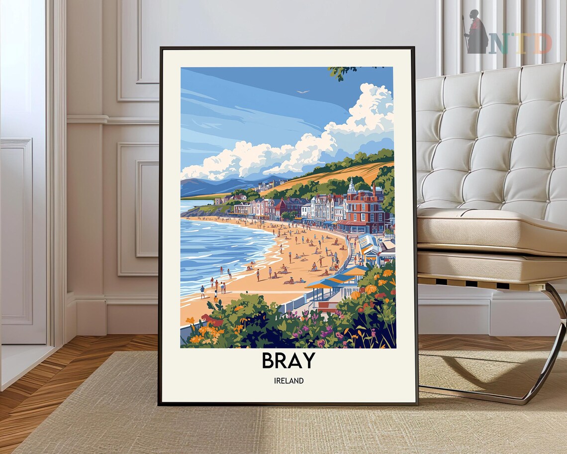 Bray Ireland Seaside Promenade Beach Resort Travel Art Poster