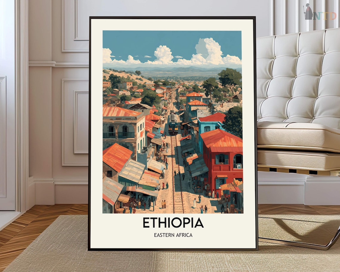 Ethiopia Eastern Africa Bustling Street Vintage Travel Poster Decor