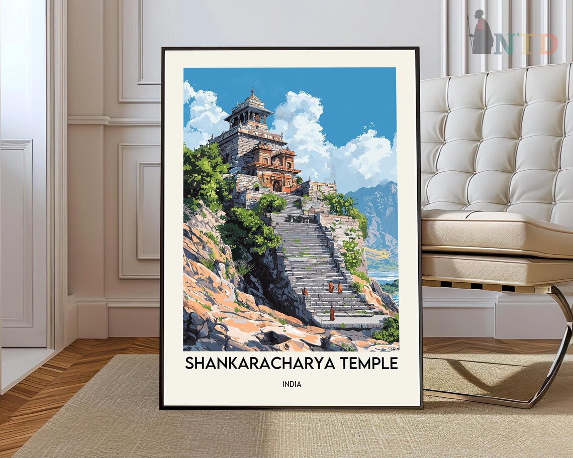 Shankaracharya Temple Hilltop Shrine in India Travel Poster Art