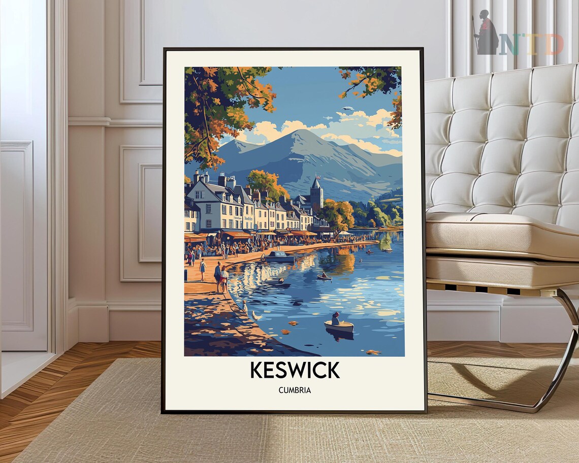Keswick Cumbria Lake District Waterfront Boats Autumn Poster