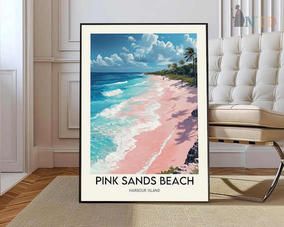 Pink Sands Beach Harbour Island Bahamas Tropical Travel Poster