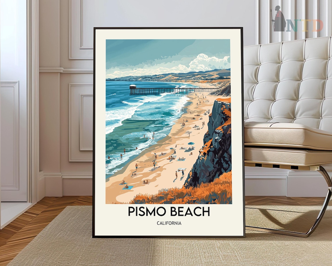 Pismo Beach California Iconic Pier Vintage Beach Travel Poster