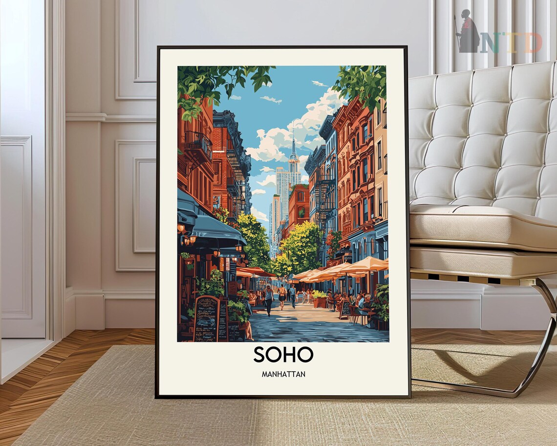 Soho Manhattan New York Street Cafes Cast Iron Buildings Travel Poster