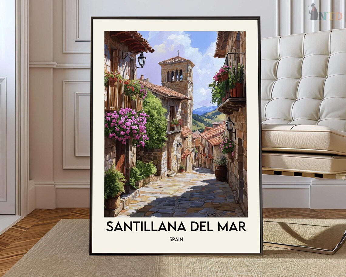 Santillana del Mar Spain Travel Poster Old Medieval Stone Alley
