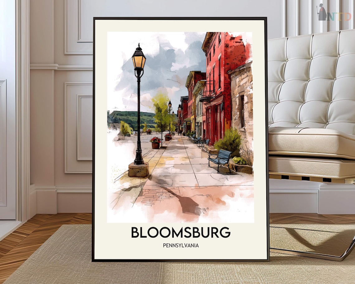 Bloomsburg Pennsylvania Main Street Watercolor Small Town Poster