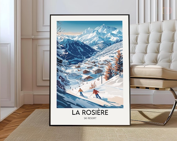 La Rosière Ski Resort Alpine Poster French Alps Skiers Village