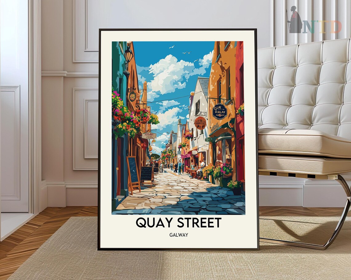 Quay Street Galway Sunny Daytime Irish Pub Lane Travel Poster