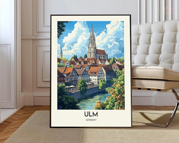 Ulm Germany Cathedral and River Old Town Retro Travel Poster