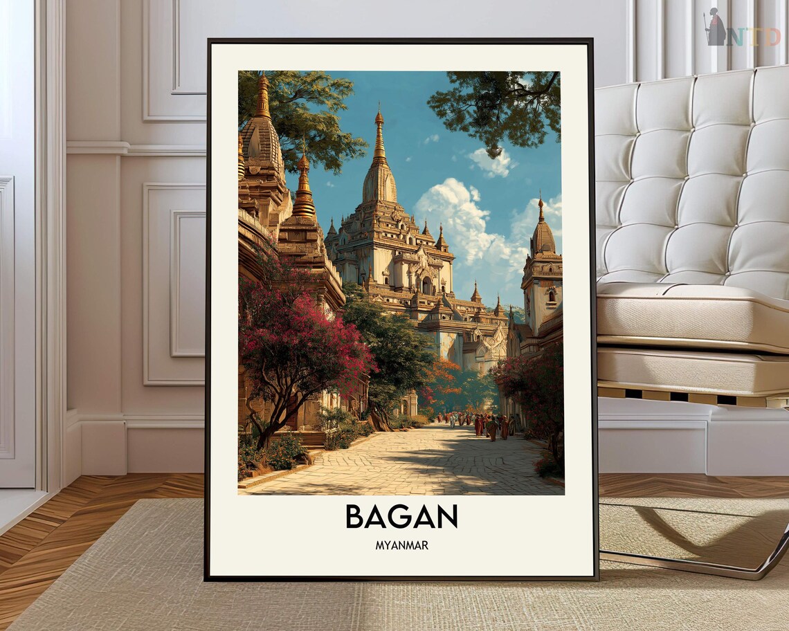 Bagan Ancient Temples Street Myanmar Travel Photography Poster