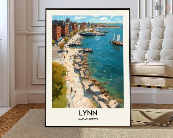 Lynn Massachusetts Rocky Waterfront Boardwalk Harbor Travel Poster