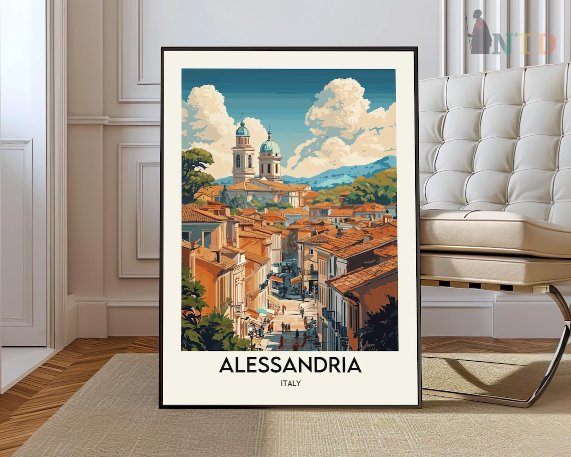 Alessandria Italy Old Town Street Cathedral Dome Travel Poster