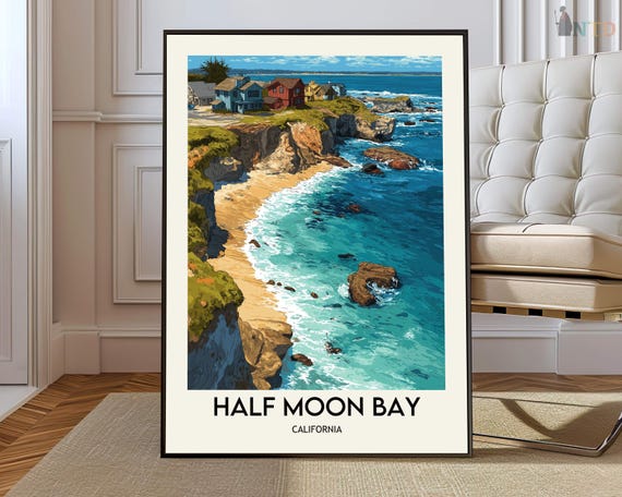 Half Moon Bay Print Poster Wall Art Decor Gift