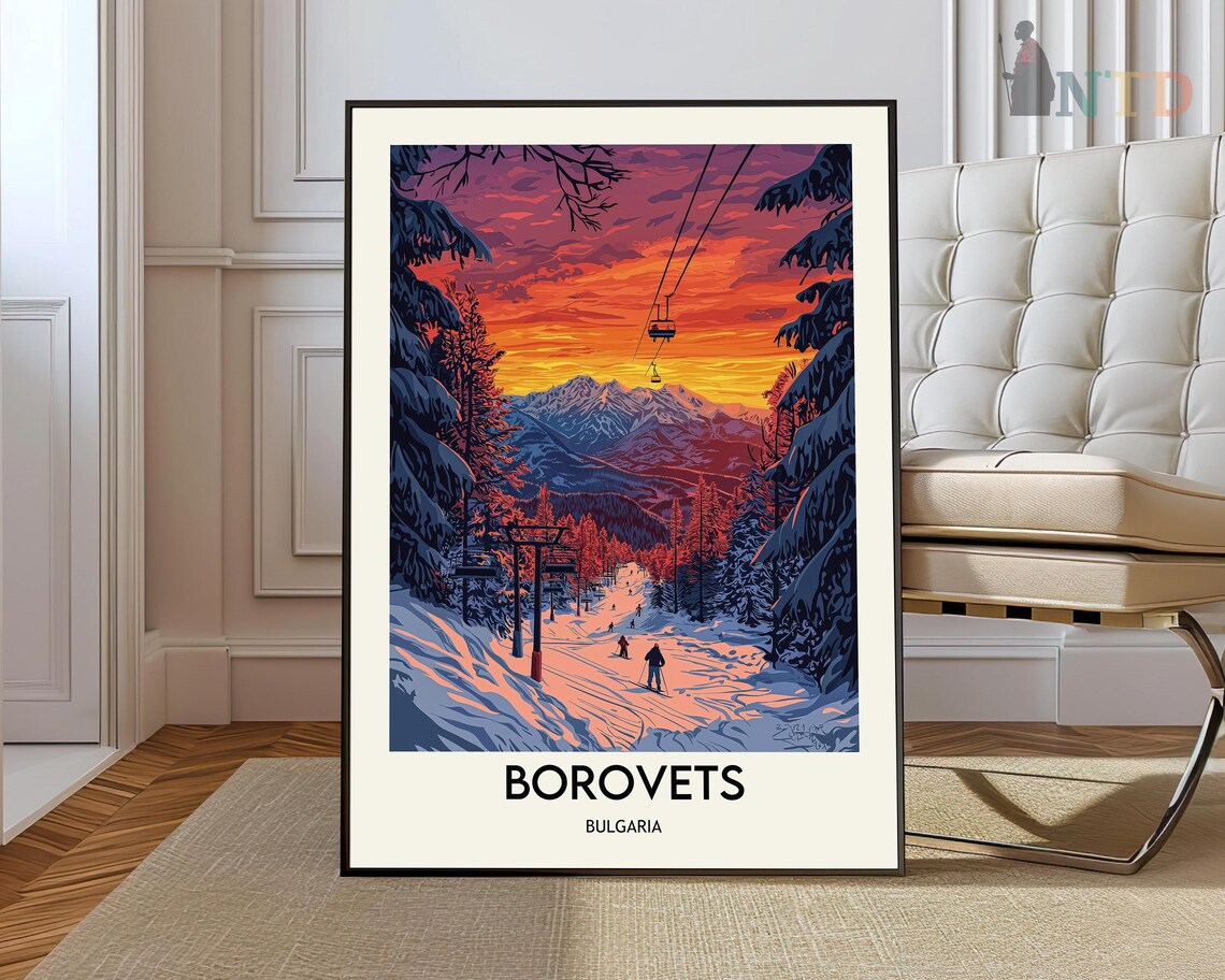 Borovets Bulgaria Sunset Chairlift Alpenglow Ski Slope Poster