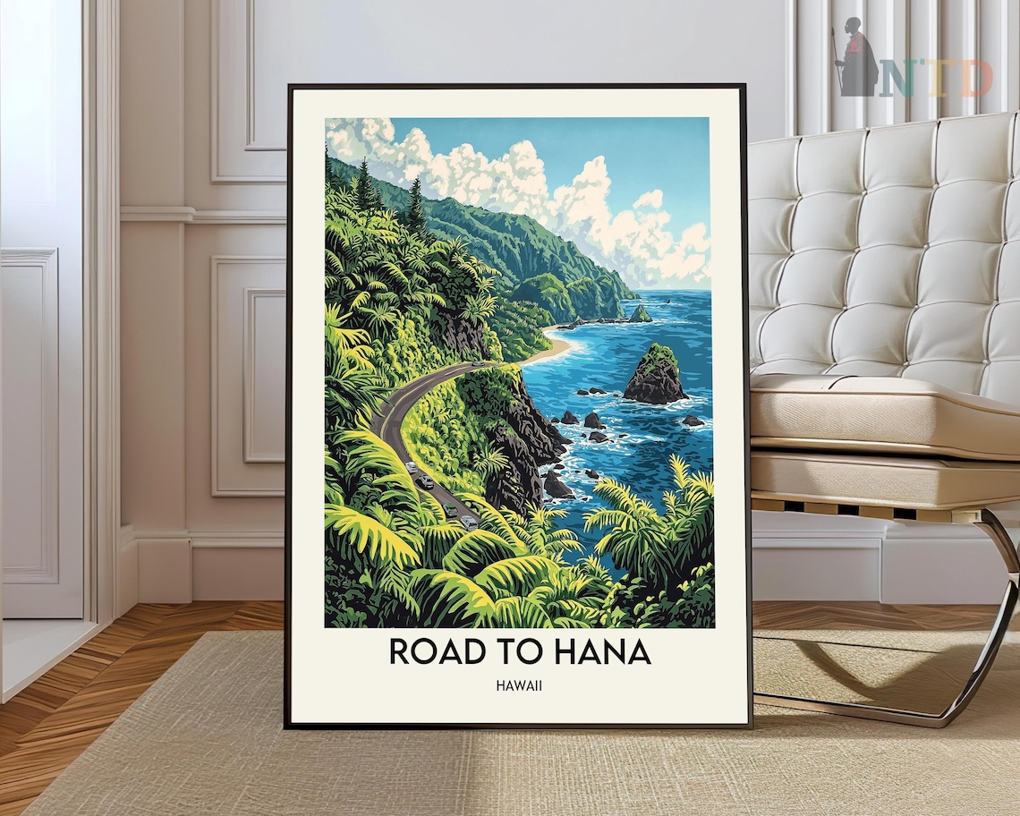 Road to Hana Hawaii Jungle Coast Ocean Drive Vintage Travel Poster