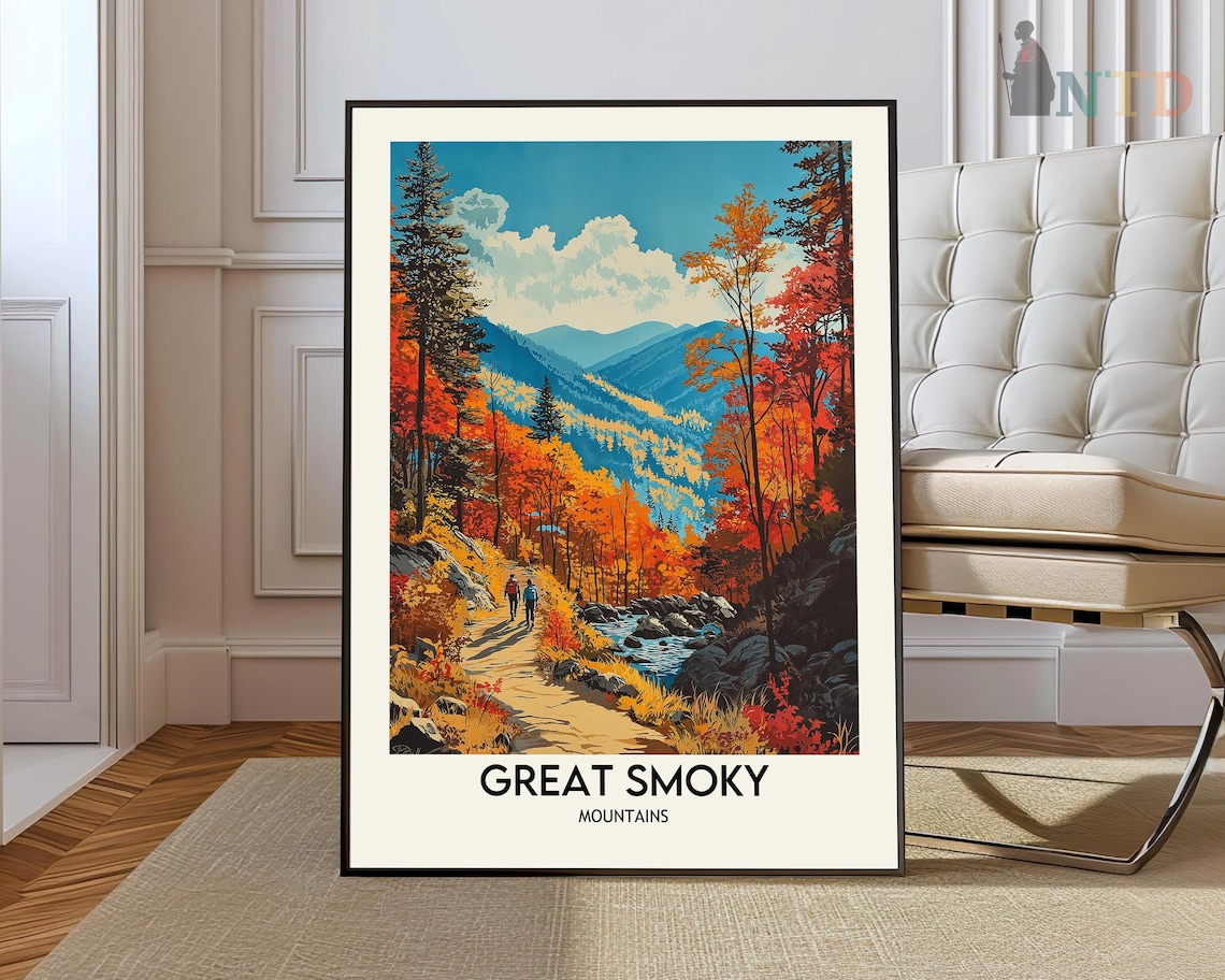 Great Smoky Mountains National Park Travel Poster Art Print Photo Decor Tennessee And North Carolina Usa