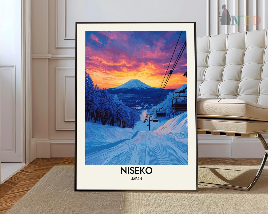 Niseko Japan Sunset Chairlift Ski Mountain Resort Travel Poster