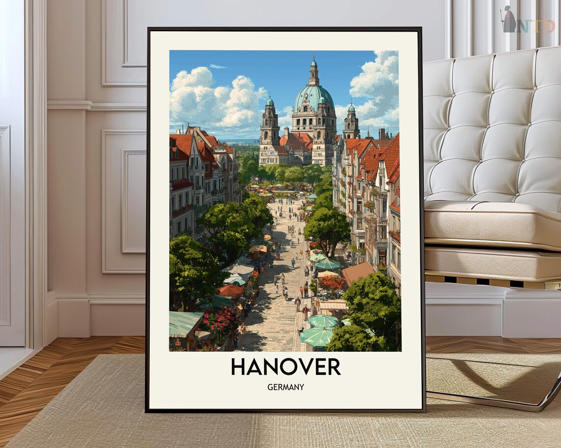 Hanover Germany Old Town Market Street Vintage Travel Poster
