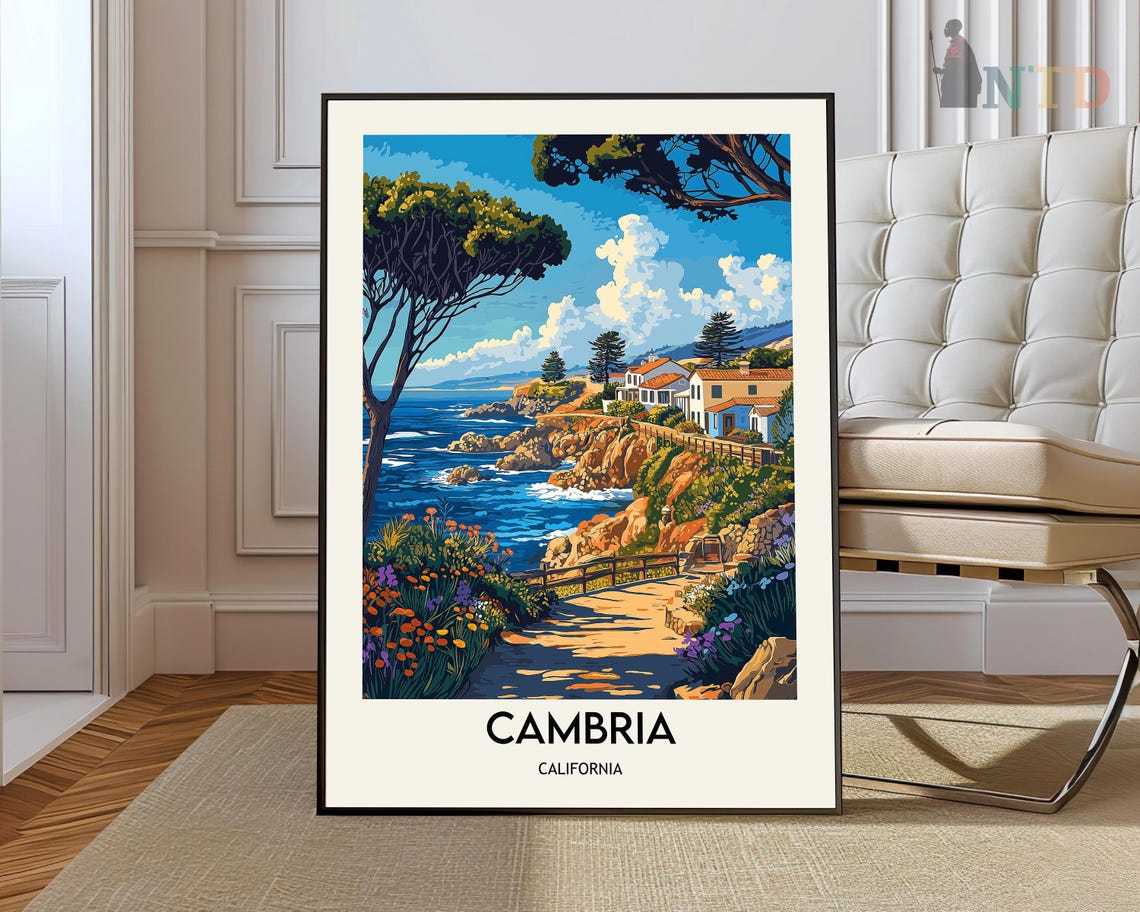 Cambria California Towering Cypress Tree And Rocky Cove View Poster