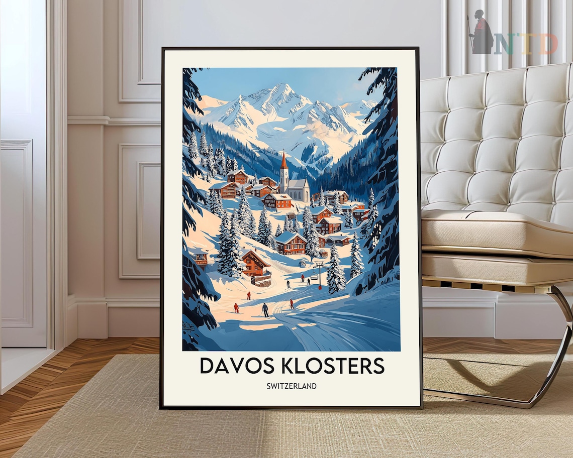 Davos Klosters Switzerland Snowy Ski Village Slopes Alpine Day Poster