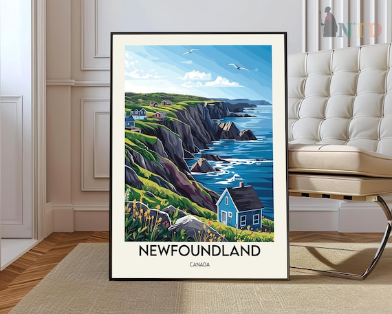 Newfoundland Canada Rugged Coastal Cliffs Illustration Poster