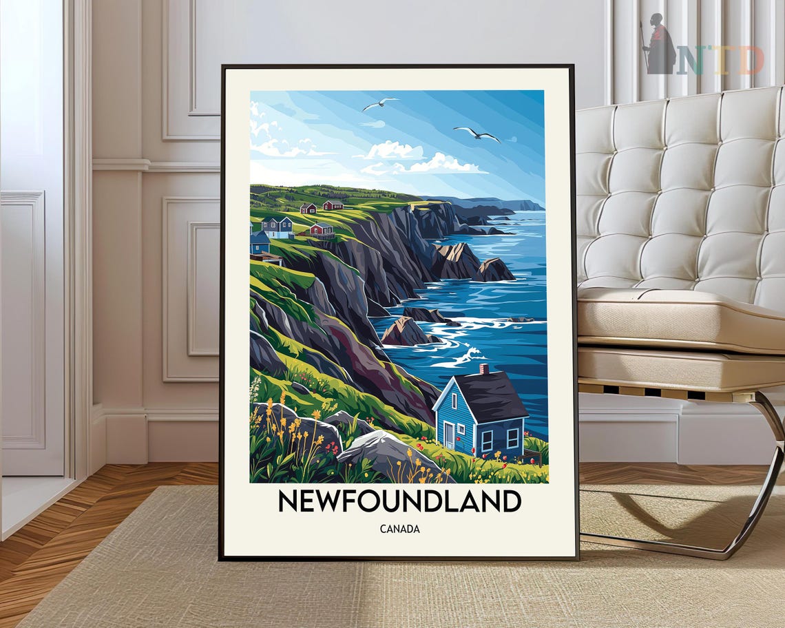 Newfoundland Canada Rugged Coastal Cliffs Illustration Poster