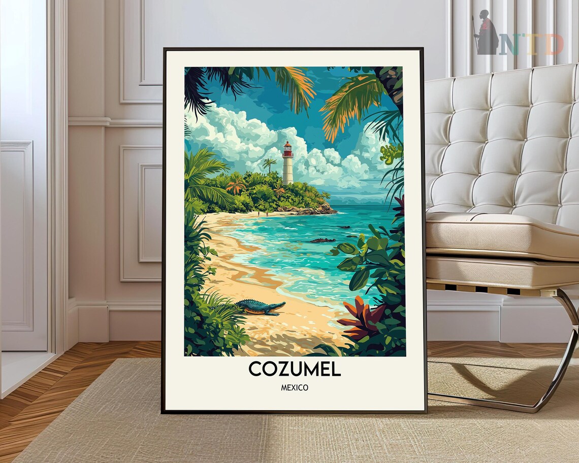 Cozumel Mexico Travel Poster, Island Wall Art Print
